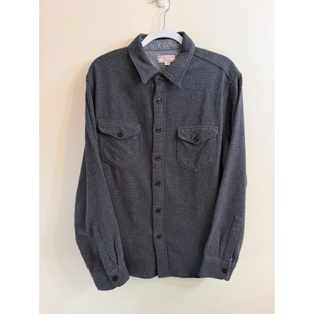 Wallace & Barnes J. Crew Mens Grey Knit Waffle Workshirt Flannel‎ Jacket Sz L